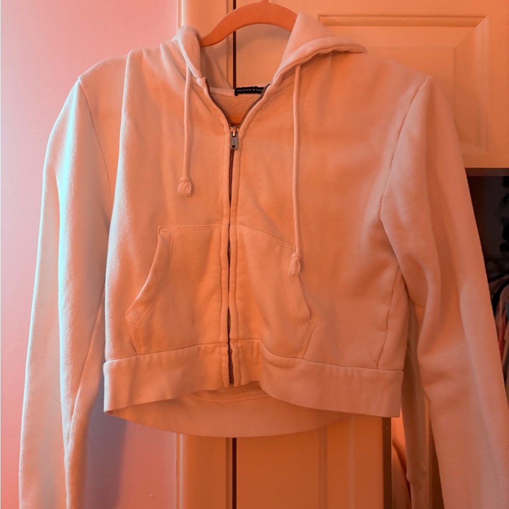 Brandy Melville Cream Cropped Hoodie